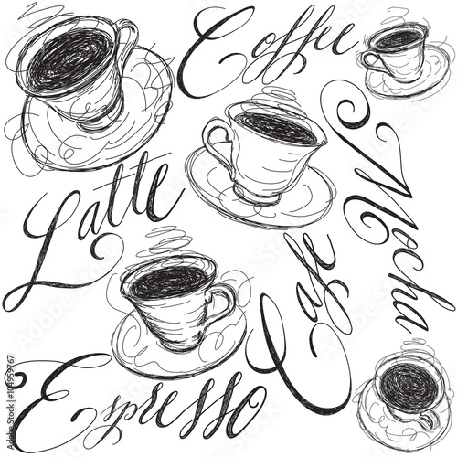 Coffee cups with calligraphy