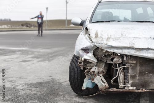 broken car after the accident in  foreground © nastenka_peka