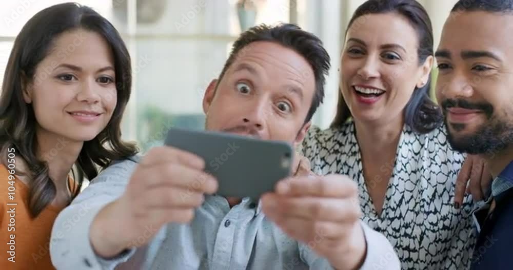 Portrait of happy multi racial business team taking selfie after meeting in modern office Portrait of happy multi racial business team taking selfie after meeting in modern office