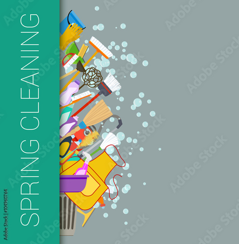 Spring cleaning vertical border background. Cleaning supplies