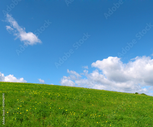 Bellissimo panorama di una collina verde con delle nuvole nel cielo azzurro - Salviamo il Pianeta Terra - 
