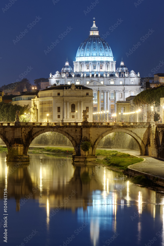 View of St. Peter's basilica in the night. Rome