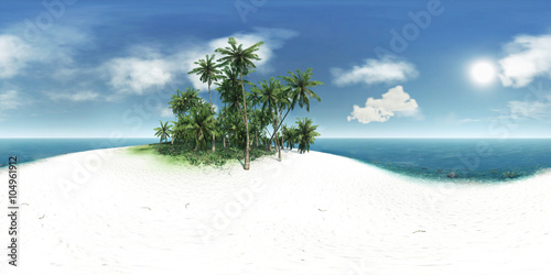 panorama 360  sea  tropical island  palm trees  sun