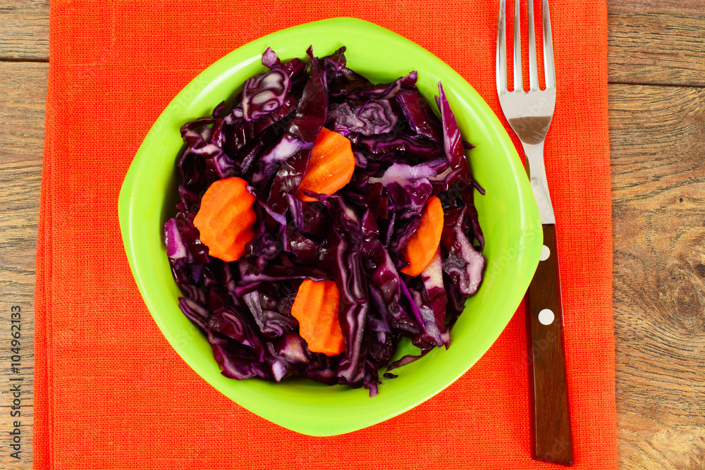 Salad of Red Cabbage with Vegetable Oil. Diet Food