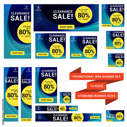 Multipurpose Web Banner Set in 14 Sizes. Document was scale down to 50%, scale up to 200% to get the real size or you can resize them one by one manually. 