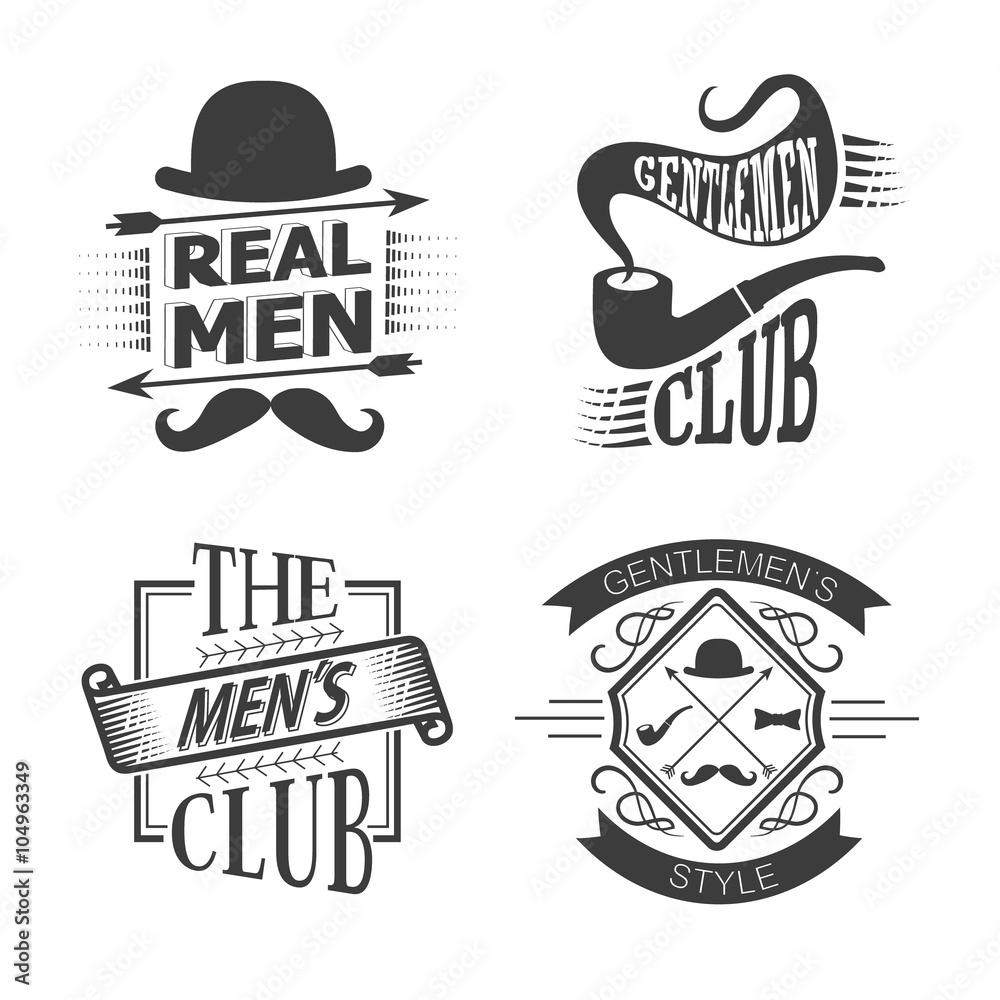Set of vintage gentlemen club design elements. Men's emblems - vector ...