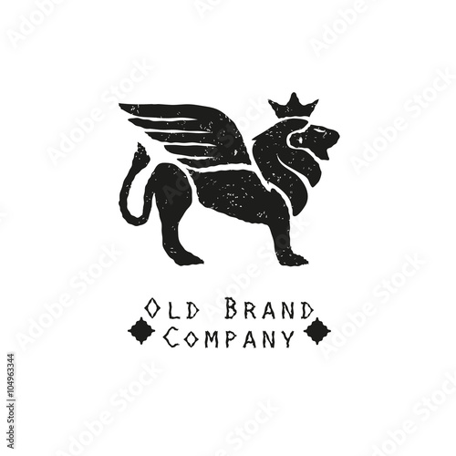 Lion with wings logo. Business sign, identity for restaurant, boutique, hotel, heraldic.