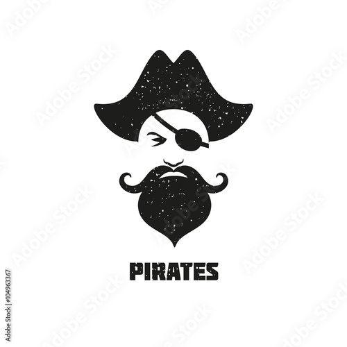 Man with beards and mustache wearing a pirate hat logo.