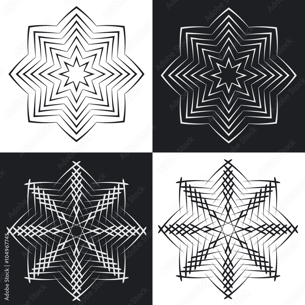 Set of vector monochrome flower mandala on a contrasting background. Snowflake Set of vector monochrome flower mandala on a contrasting background. Snowflake