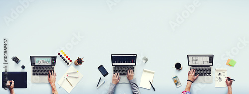 Colleagues Busy Working Laptop Office Concept