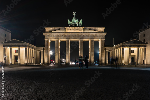 The Brandenburg Gate is an 18th-century neoclassical triumphal arch in Berlin  Germany. Night illumination.