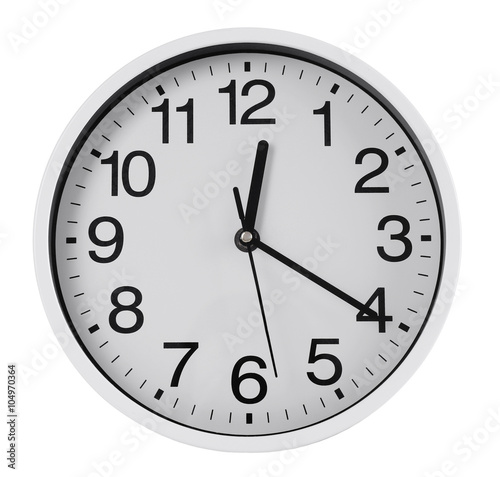 Round wall clock, isolated on white