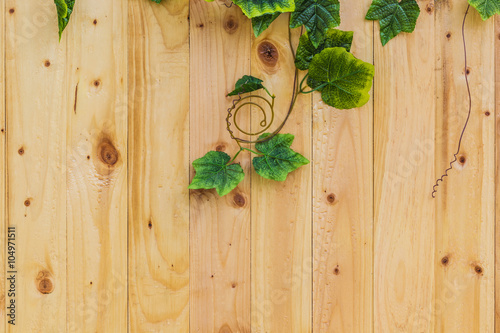 A photo of Wood board with green leaf