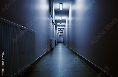 Fototapeta Terrifying night corridor in perspective