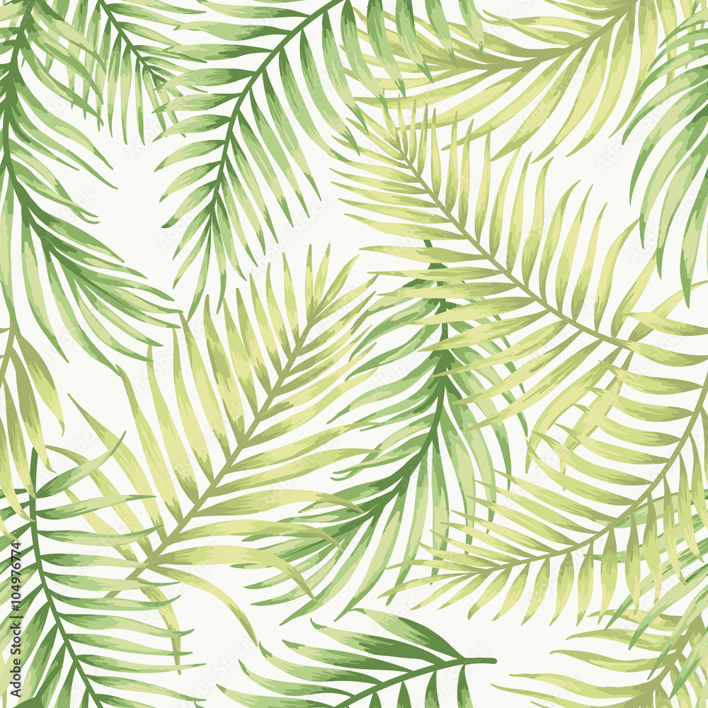 Seamless exotic pattern with tropical leaves.