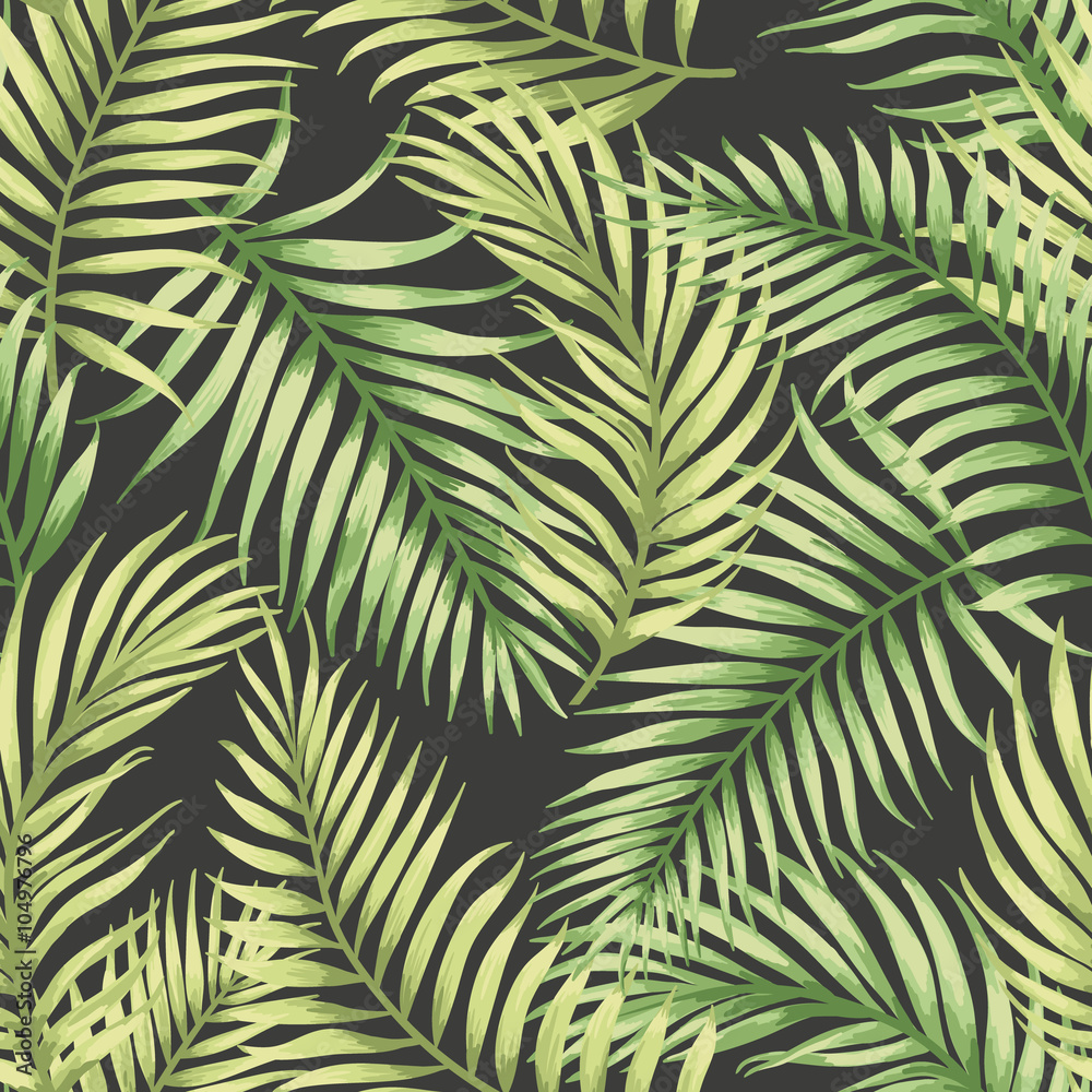 Seamless exotic pattern with tropical leaves.