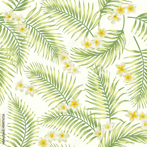 Seamless exotic pattern with tropical leaves.