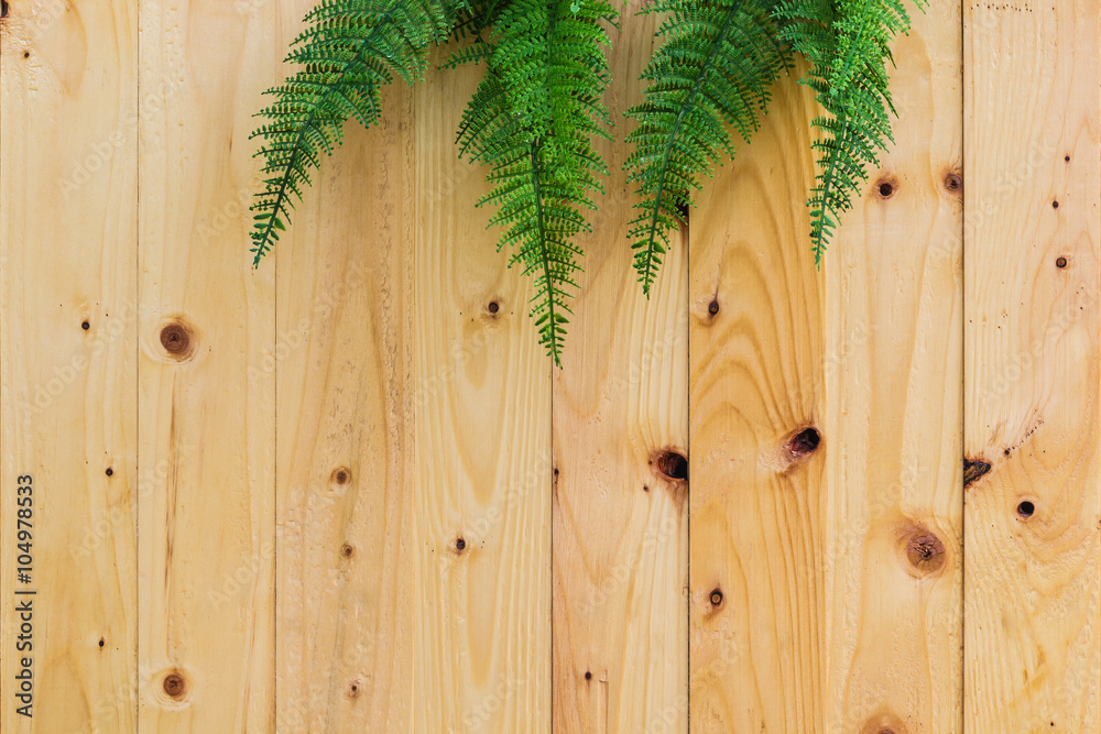 A photo of Wood board with green leaf A photo of Wood board with green leaf