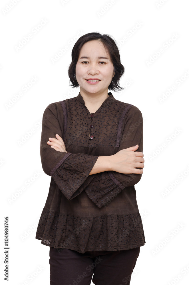 Beautiful middleaged woman over white background