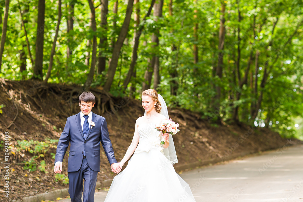 Wedding couple on the  road