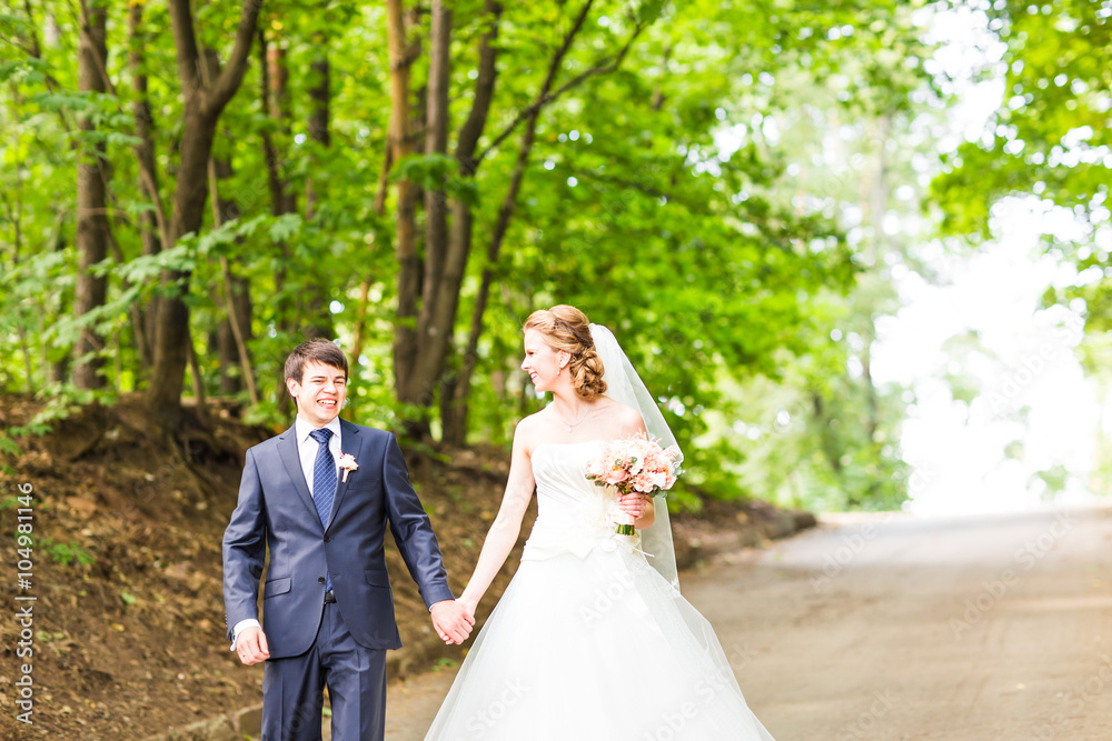 Wedding couple on the  road