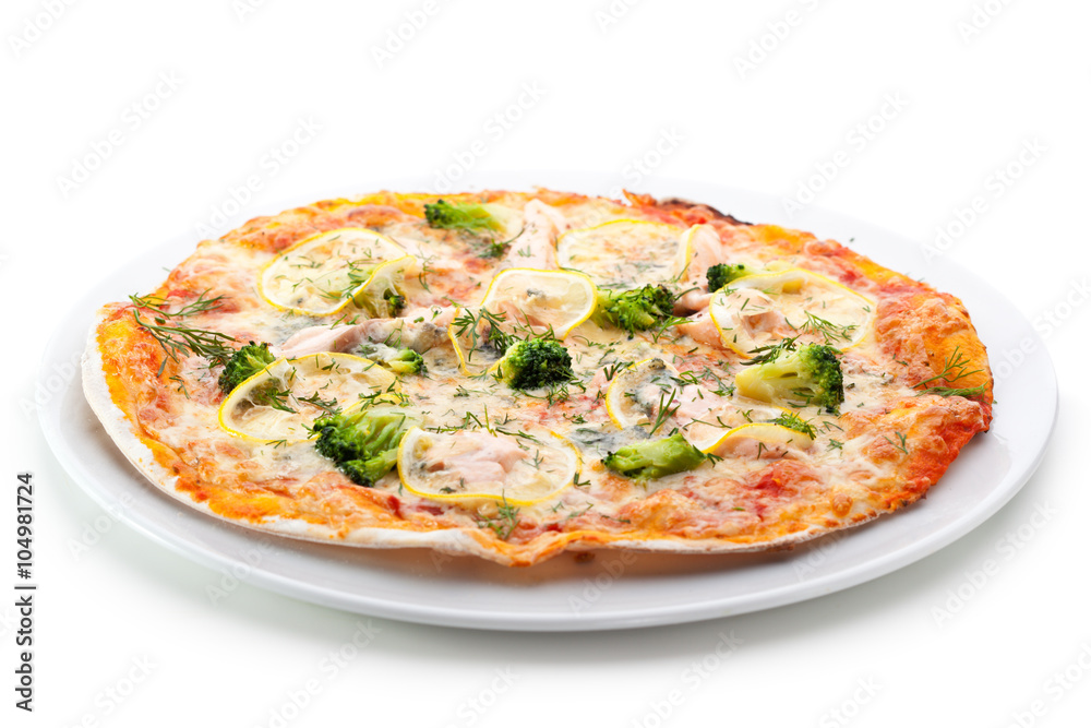 Salmon and Broccoli Pizza