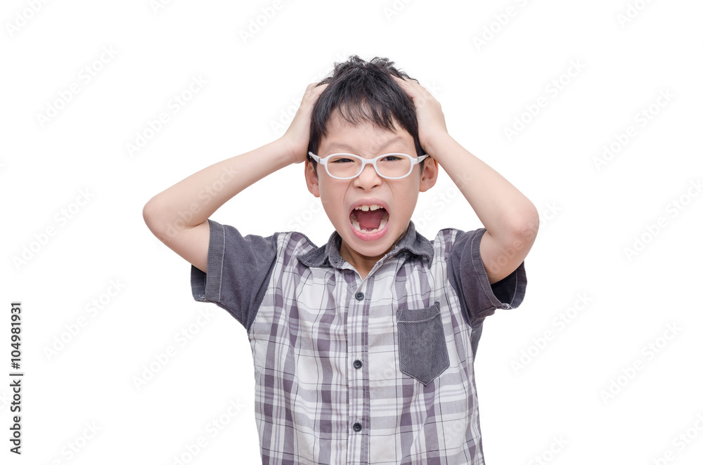 Angry child screaming over white background Angry child screaming over white background