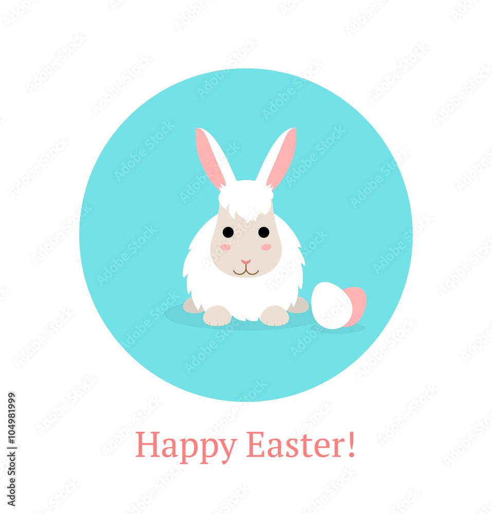 Flat Happy Easter Banner with white rabbit Flat Happy Easter Banner with white rabbit