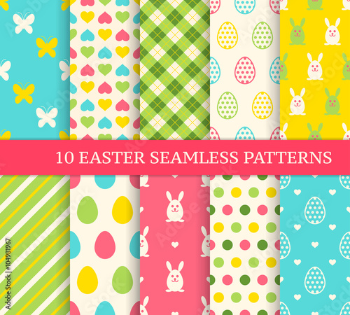 Ten different easter seamless patterns.