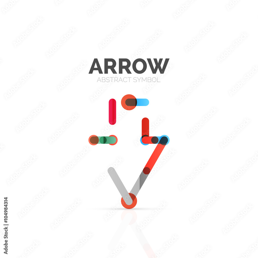 Linear arrow abstract logo, connected multicolored segments of lines in directional pointer figure Linear arrow abstract logo, connected multicolored segments of lines in directional pointer figure