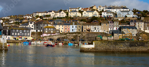 The colorful houses of Mevagissey, town and harbour, Cornwall, England, UK.