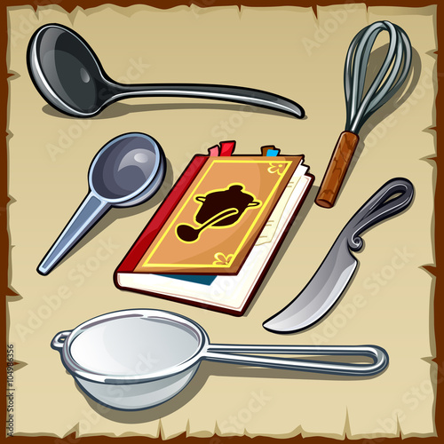 Set of tableware for cooking and cookbook