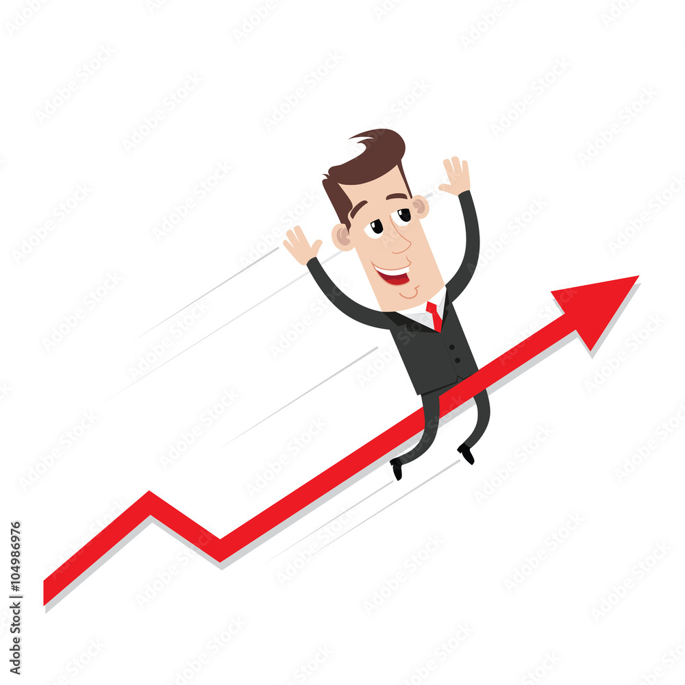 Businessman riding success arrow graph Businessman riding success arrow graph