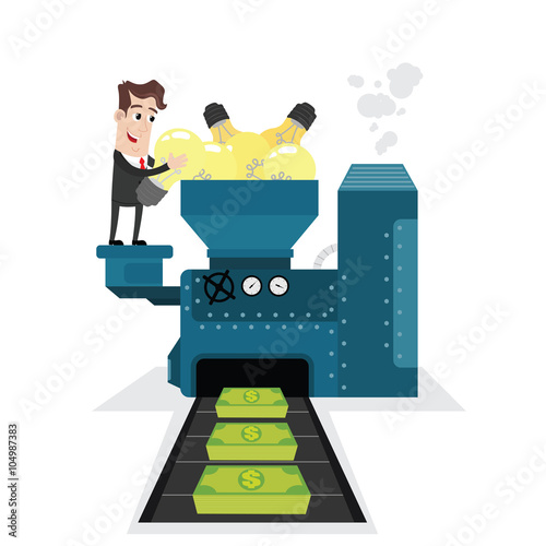 Businessman transforming ideas into money