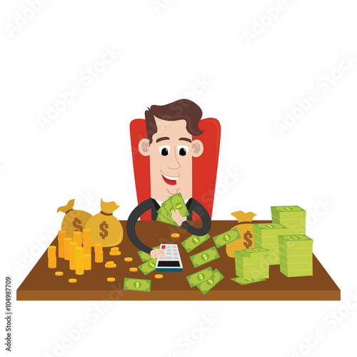 Rich businessman counting wealth