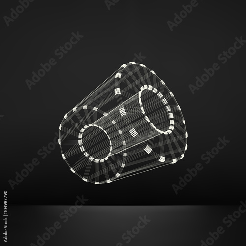Cylinder. Detail of the Mechanism. 3D Connection Structure. Lattice Geometric Element for Design. Wireframe Mesh Polygonal Element. Vector Geometric Cylinder. 