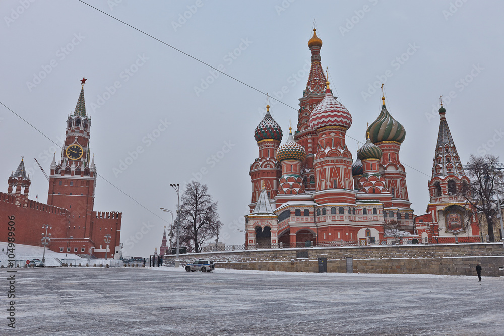 Moscow, Russia, winter 2016. Red Square and St. Basil's Cathedral.