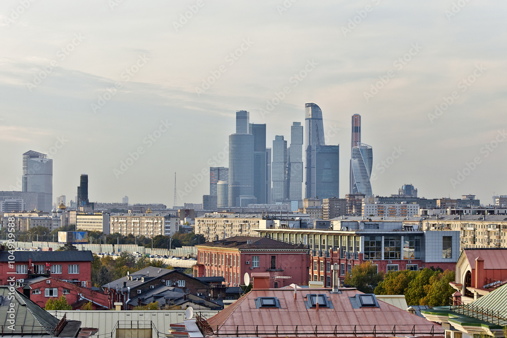 Moscow, Russia - September 16, 2015: View of the Moscow International Business Center in the evening.