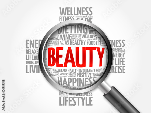 BEAUTY word cloud with magnifying glass, health concept