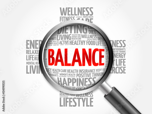 BALANCE word cloud with magnifying glass, health concept