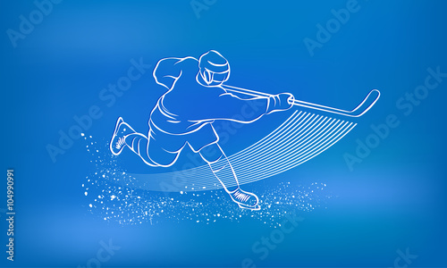 Hockey player strike hard. Sports background.