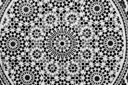 Moroccan style handmade mosaic in round shape in black and white