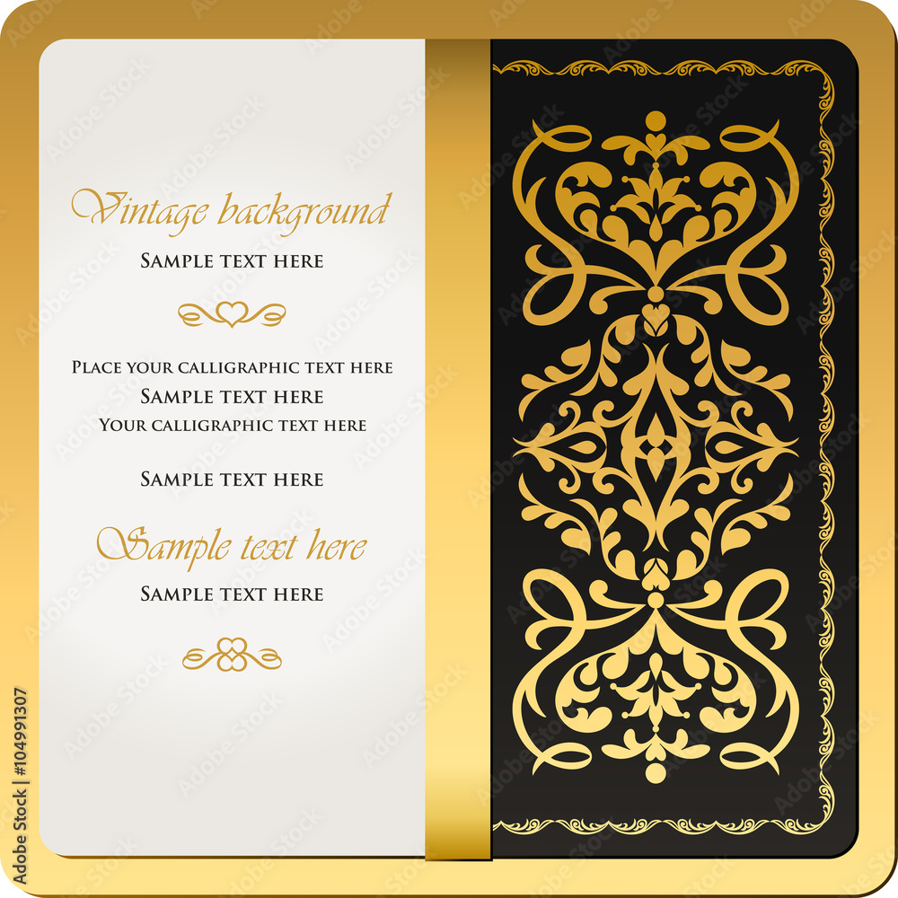 Vintage background, weddinginvitation card with gold ornament