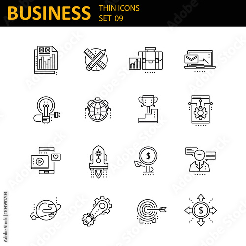 Modern thin line icons set for business