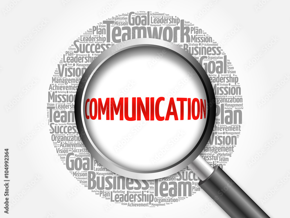 Communication word cloud with magnifying glass, business concept Communication word cloud with magnifying glass, business concept