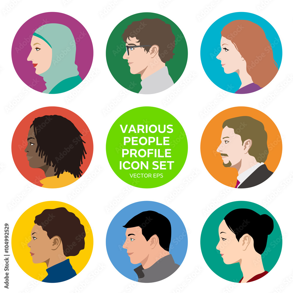 multicultural women and men profile icon set, face as seen from the side, avatar icons, vector illustration multicultural women and men profile icon set, face as seen from the side, avatar icons, vector illustration