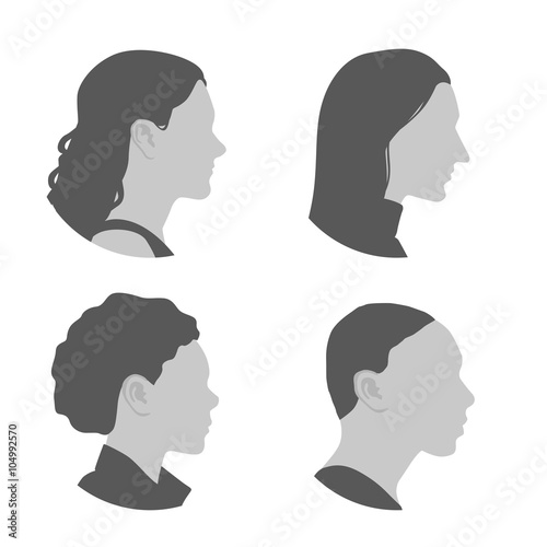 various races women profile icon set, face as seen from the side, avatar icons, vector illustration