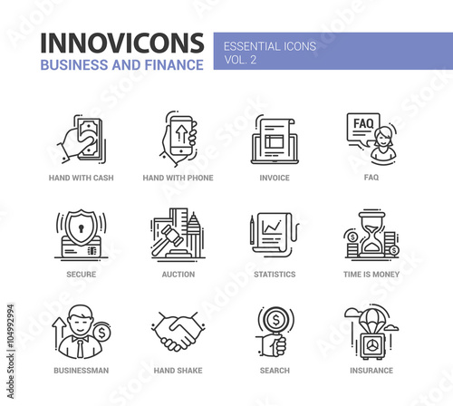 Modern office and business line flat design icons, pictograms set