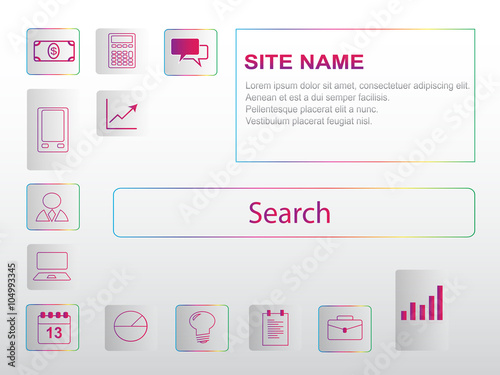 Beautiful website template for eshop or business with many pink cons with silver background