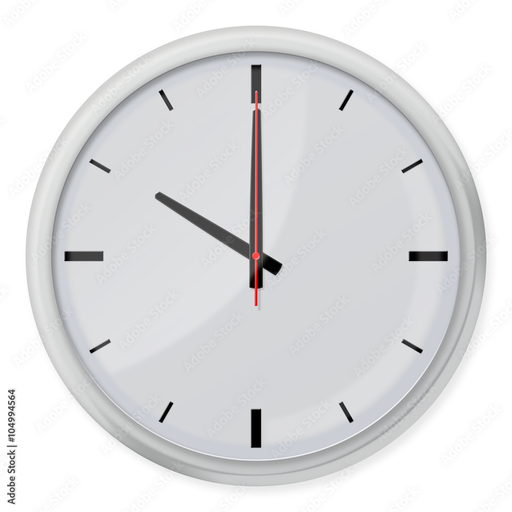 Round wall clock with shadows isolated on white background. Round wall clock with shadows isolated on white background.